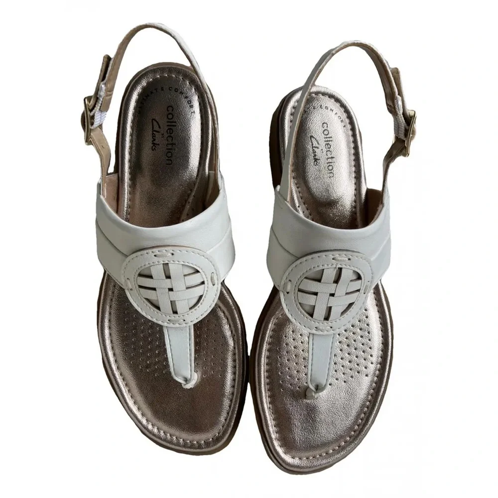 New Clarks Reyna Glam Slingback Medallion Thong Sandals Synthetic Leather, 10M